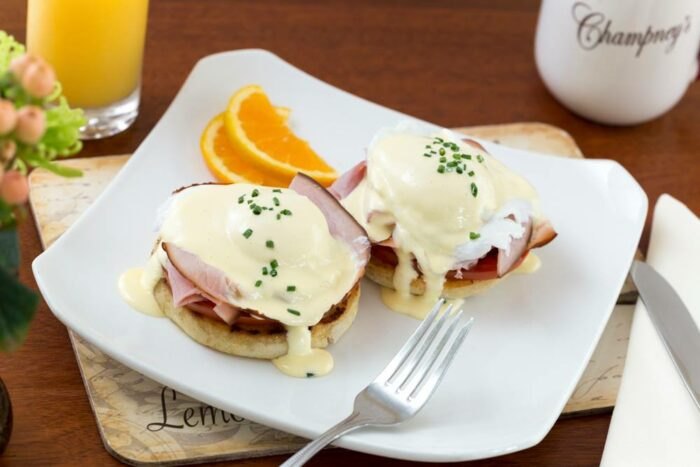 Sunday Brunch eggs Benedict at Champney's at the Deerfield Inn.